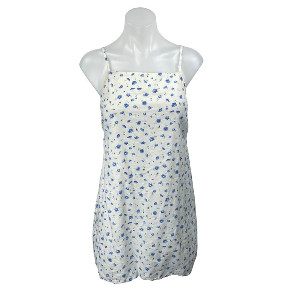 American Eagle White Linen Floral Sleeveless Cami Camisole Mini Tank Dress Sz M